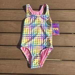 TYR Girl's Multicolor Sunset Plaid rainbow One Piece size 8, 12, 14, 16 New